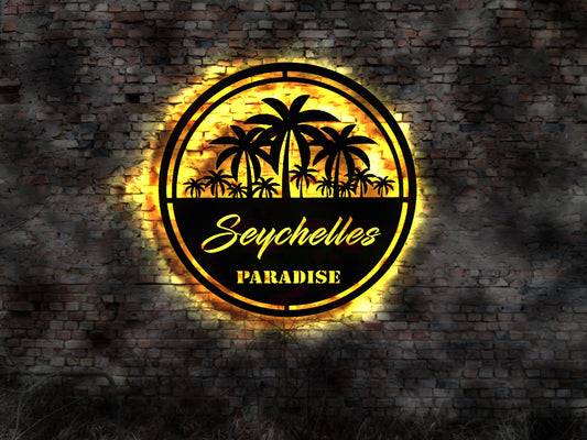 3D LED Deko Seychelles Seychellen  Island Reiseführer Wandtattoo Skyline Aufkleber Buch Tropic Island Silhouette schönste Insel Urlaub