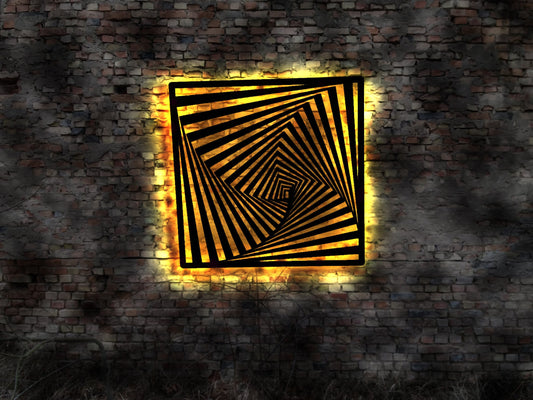 Echtes Unikat 3D LED Deko Abstarkte abtrakt  indirekte Beleuchtung Licht LED Kunst Kunstwerk Designerlampe  Leinwand Künstler Holzschnitt