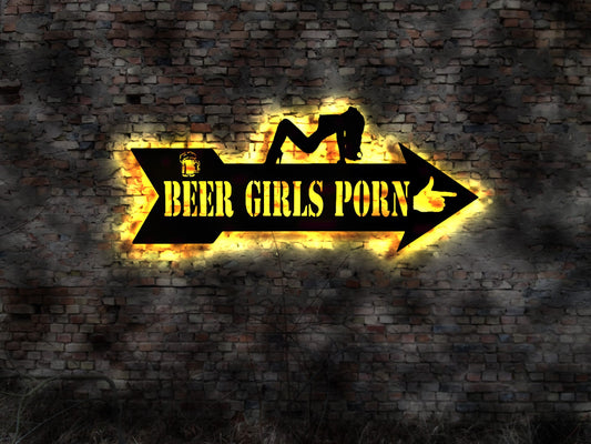 Beer Girls Porn Schild neon light LED Saufen Schild no Blechschild sign Saufgelage Sauferei Alkoholvergiftung Biertrinker Braumeister