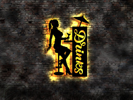 Drinks Cocktails Barschild  Leuchtschild Reklame no Neon sign Neonreklame Tattoo  Blechschild Leuchtschild Bardeko Barschild Barbeleuchtung