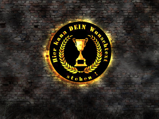 3D Wandbild  Werbung Deko Figur Schild retro geprägt Leuchtschild Reklameschild Pokal Sieger  Emblem Aufnäher
