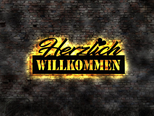Herzlich Willkommen Welcome  Leuchtschild LED Deko Auto Autoaufkleber Schild retro  Leuchtschild Wandsticker no Fussmatte Fußabtreter