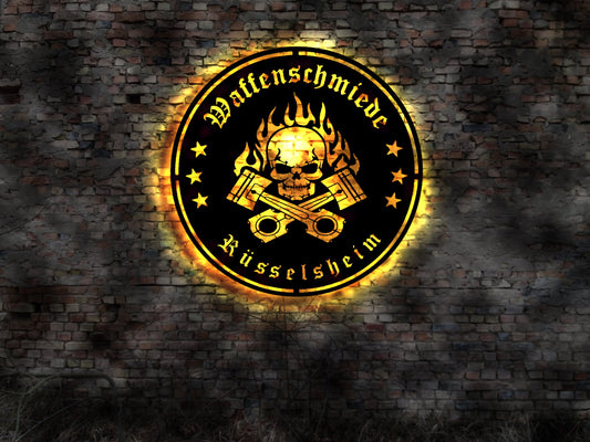 Waffenschmiede Rüsselsheim   Stadt Skyline Silhouette Aufkleber Aufnäher Fahne Flagge Tattoo Wandtattoo logo Symbol Stadtführer Plan