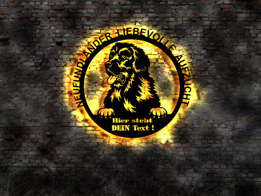 Neufundländer  LED Wandbild  Aufzucht Welpen Welpe Buch Hund Dog Zucht Züchter Geschirr Futternapf Leine Leckerlies  sign Schild