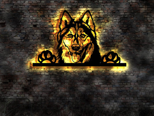 3D LED Husky  Logo Welpen Welpe Buch Hund Dog Zucht Züchter Geschirr Futternapf Leine Leckerlies Bulldog français Halsband Rauque