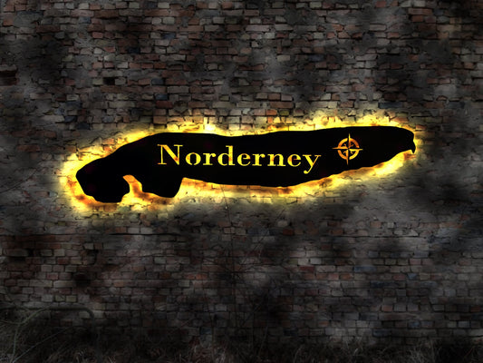 Skyline Norderney Ostfriesland Wattenmeer  Holz Stadt AK Karte Map Wandsticker Leuchtbild Neonreklame Wandtattoo Reiseführer Silhouette