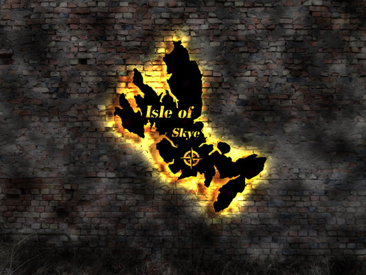 Isle of Skye  Scotland Schottland Holz Stadt AK Karte Map Wandsticker Leuchtbild Neonreklame Wandtattoo Reiseführer Silhouette  Island