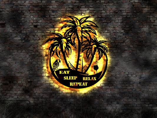 Eat sleep relax repeat Lounge Leuchtreklame no Neon sign Neonreklame Leuchtschild Bardeko Bar It's 5:00 somewhere Barschild Loungeschild