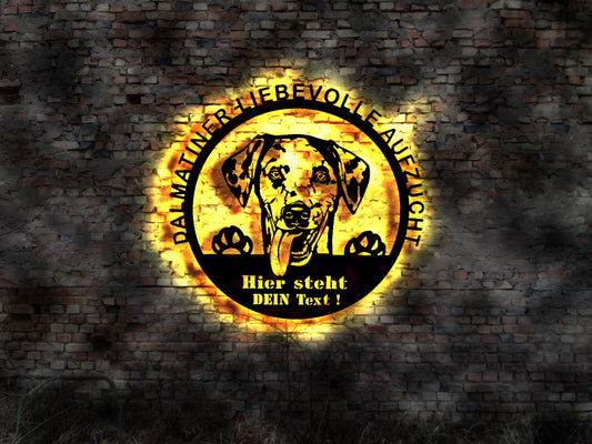 Dalmatiner LED Wandbild  Aufzucht Welpen Welpe Buch Hund Dog Zucht Züchter Geschirr Futternapf Leine Leckerlies Dalmatin Plüschtier Schild