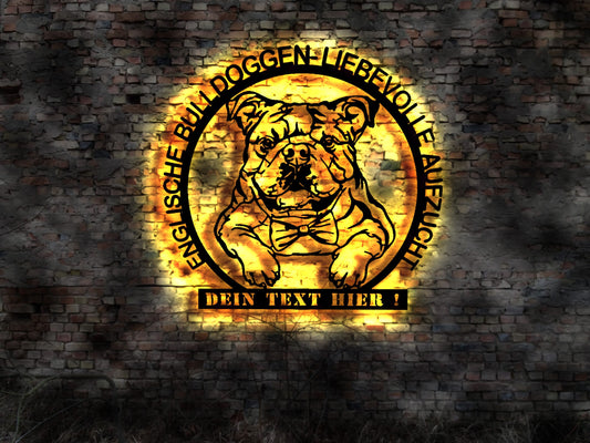 Englische Bulldogge  LED Wandbild  Aufzucht Welpen Welpe Buch Hund Dog Zucht Züchter Geschirr Futternapf Leine Leckerlies  sign Schild