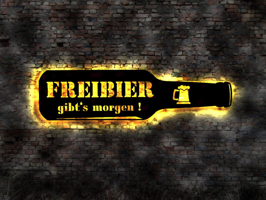 Freibier gibt es gibt's morgen ! Bier Tresen Saufen Schild no Blechschild sign Saufgelage Sauferei Alkoholvergiftung Biertrinker Braumeister