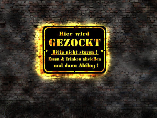 Hier wird gezockt Gamer PC Game Spiele Konsole Sammlung Tastatur PC Gaming Zone Schild Schild LED Aufkleber Logo Buch  Leuchtschild sign