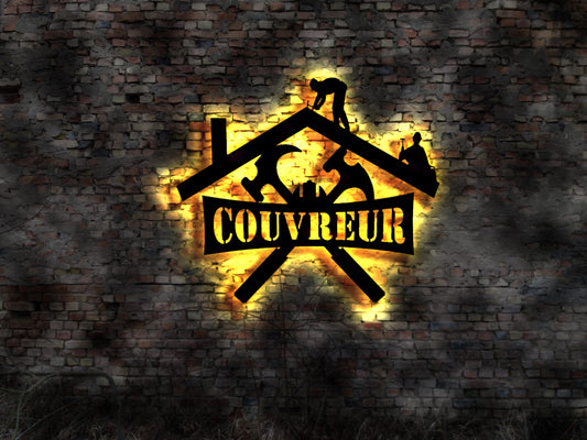 LED couvreur  pancarte balais emblème logo casquette t-shirt  cadeau toiture compagnie  décoration