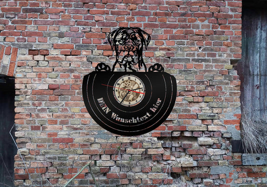 Wanduhr Uhr Holzuhr Uhren Ziffernblatt Clock Holz Armbanduhr Cane Corso Hundezucht Bild  Dog Hund wood wall sign sticker Welpen Welpe