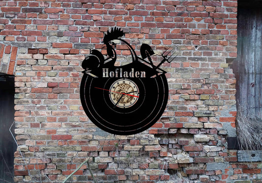 Wanduhr Uhr Hofladen Bauernmarkt Bauernhof Landwirtschaft Schild Aufsteller Deko Wandtattoo Deko Poster Bild Plakat LED Wandbild Heugabel