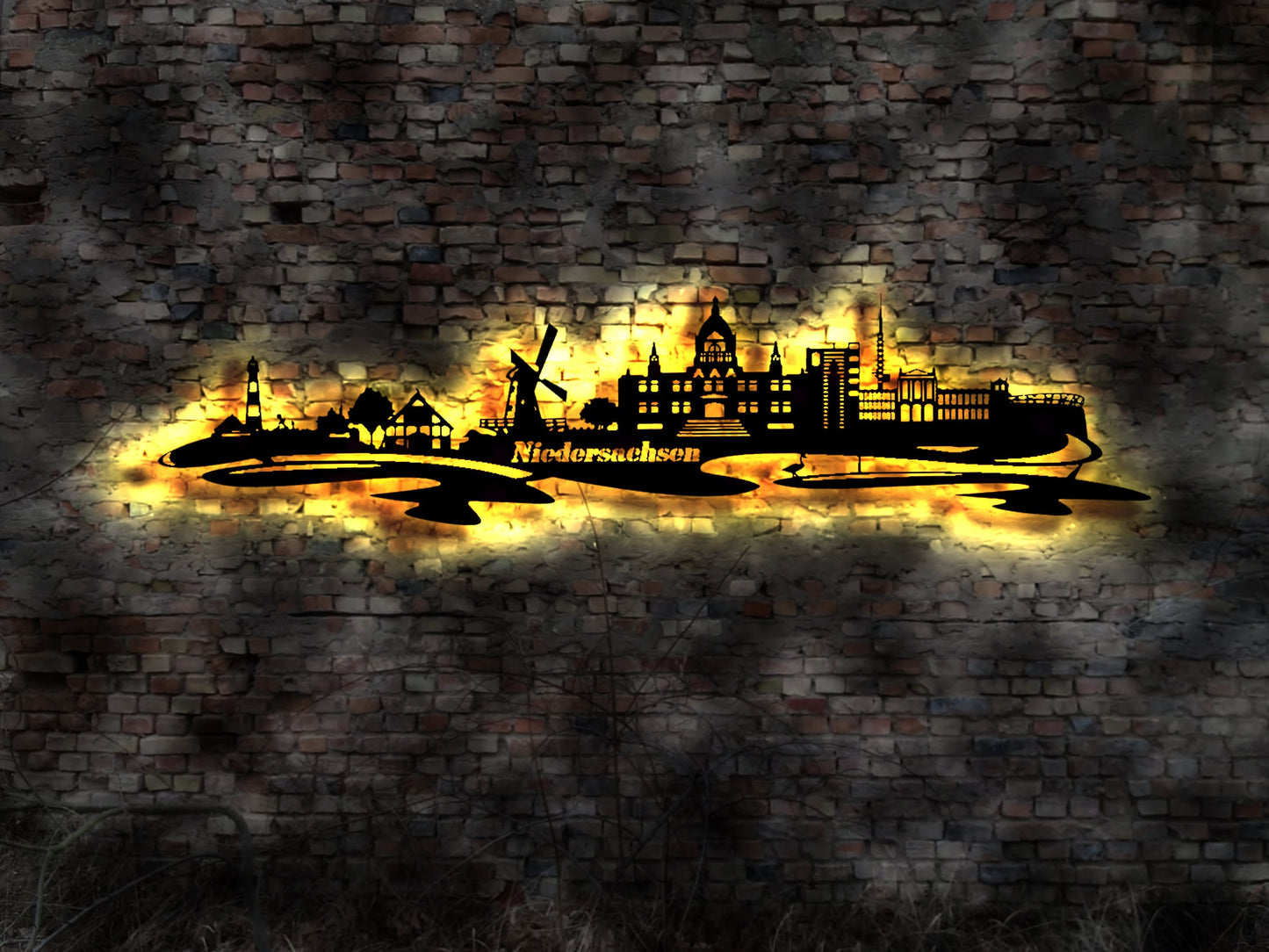 Skyline Bundesland Niedersachsen  LED Wandbild Holz Stadt  Karte Stadtplan Hannover Braunschweig Oldenburg Reiseführer Silhouette