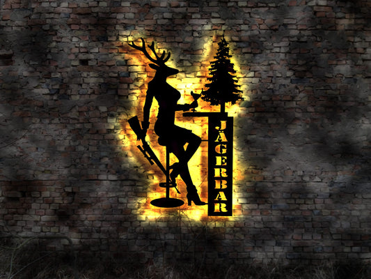 Jagd LED Wandbild Jäger no Aufkleber Revier Buch Fernglas Flinte Jagdmesser sign Neonreklame Leuchtschild Logo Werbung Weidmannsheil