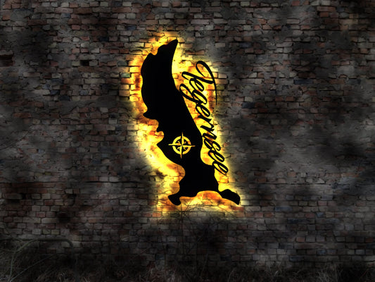 Skyline Tegernsee See Urlaub  LED Wandbild Holz Haus  AK Karte Map Wandsticker Leuchtbild Neonreklame Wandtattoo Reiseführer Silhouette Boot