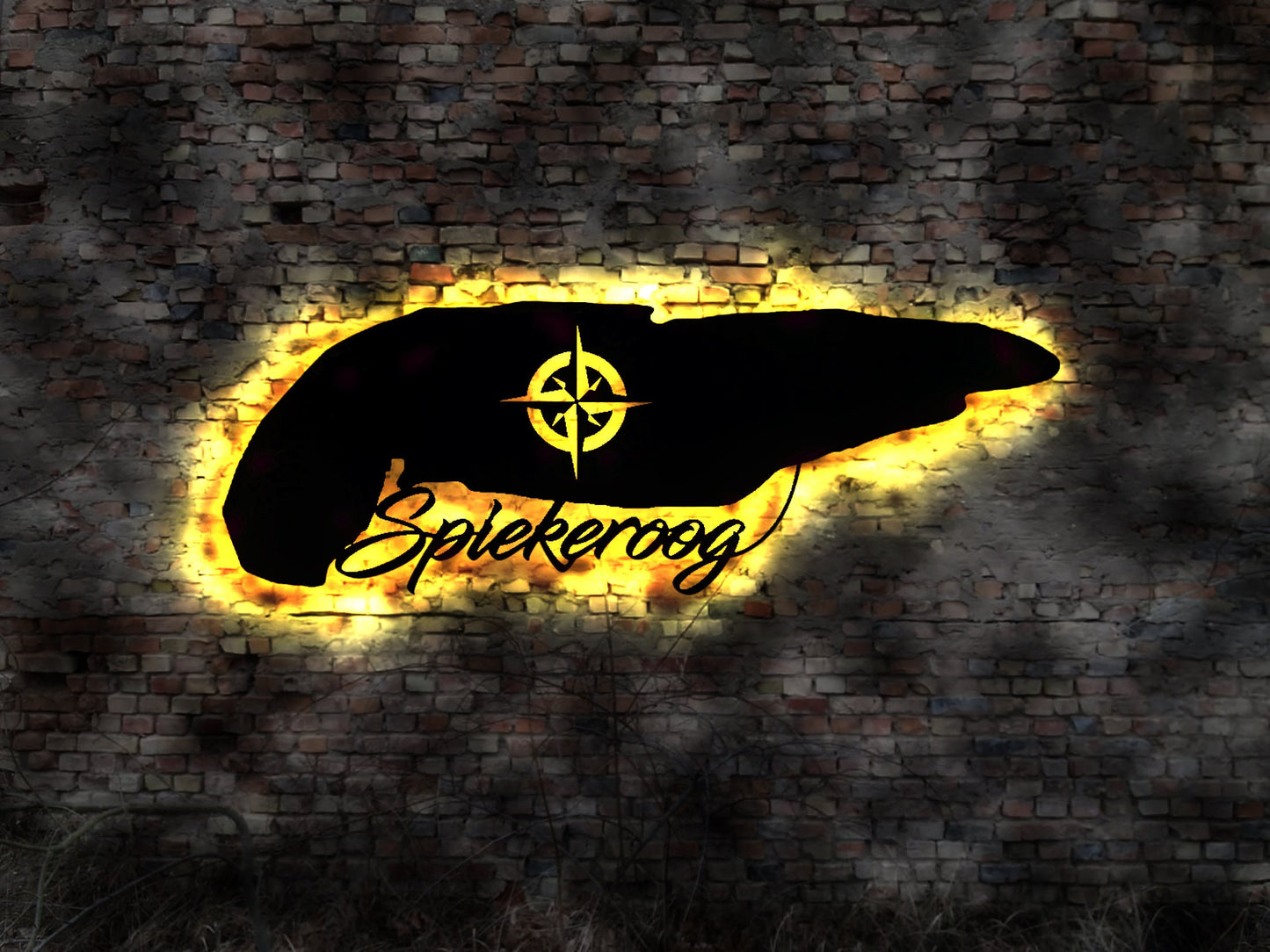 Skyline Spiekeroog  Holz  Leuchtbild Neonreklame