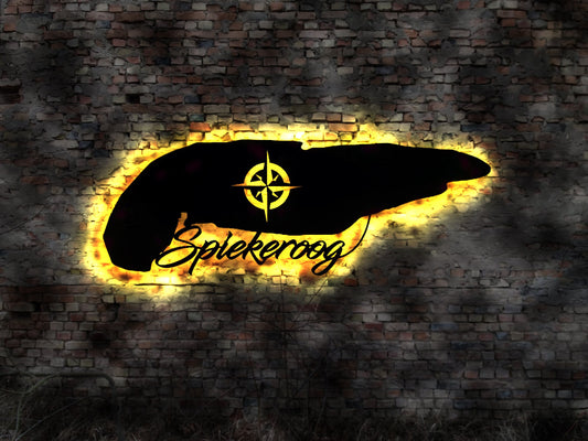 Skyline Spiekeroog  Holz  Leuchtbild Neonreklame