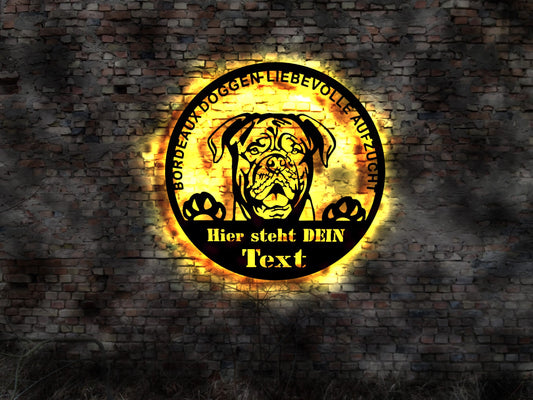 3D LED Bordeaux Dogge aus Holz  Hund Dog Zucht Züchter Geschirr