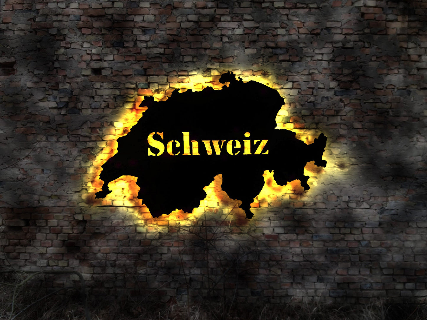 Silhouette Skyline Schweiz LED Wandbild