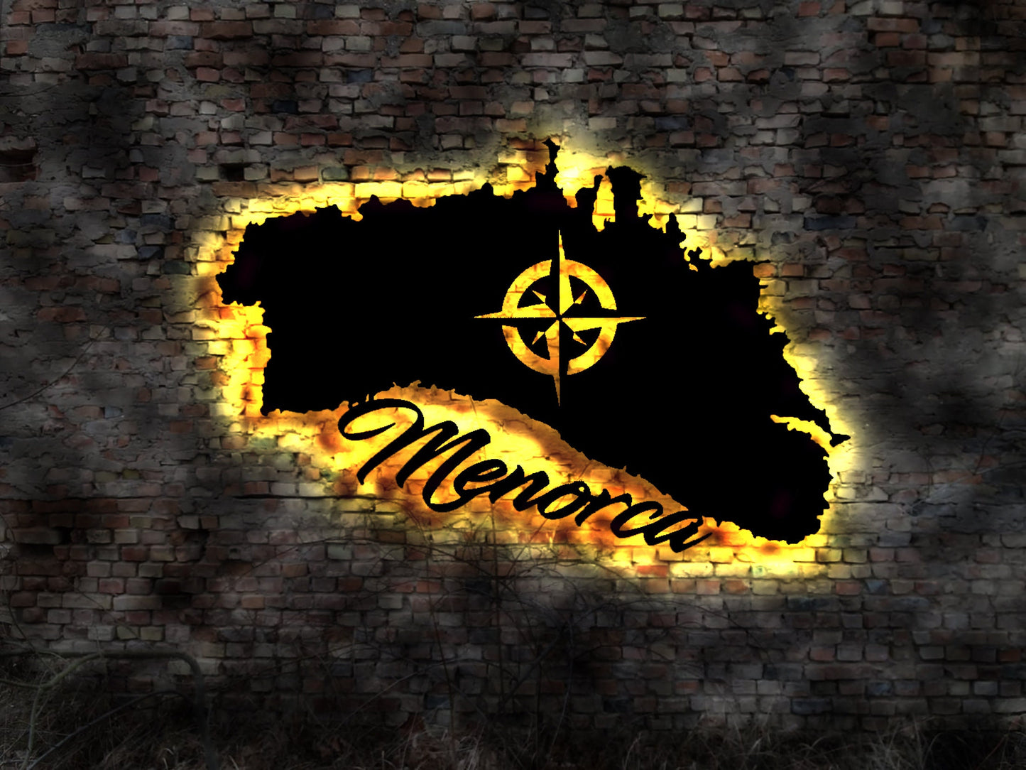 Skyline Insel Menorca LED Wandbild Holz Stadt AK Karte