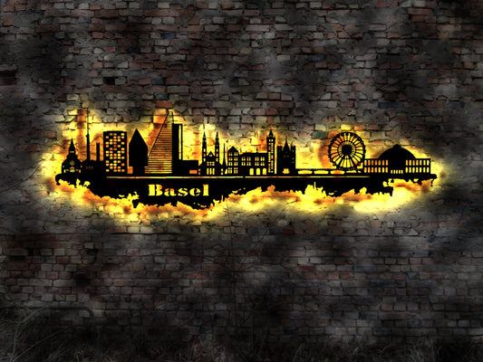 3D LED Bild Skyline Silhouette Basel Stadt no Aufkleber