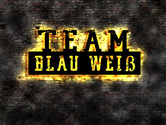 LED Leuchtreklame Schild  Wunschtext Team blau weiß