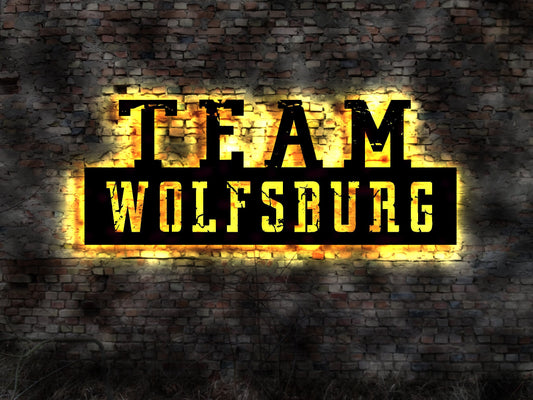 LED Leuchtreklame Schild  Wunschtext Team Wolfsburg