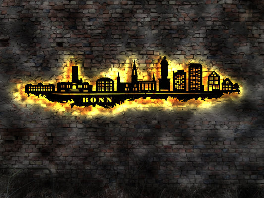 Skyline Bonn  LED Wandbild Holz Stadt AK Karte Map Stadtplan Wandsticker Leuchtbild Neonreklame