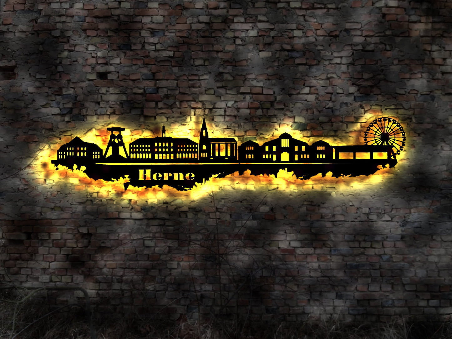 Skyline Stadt Herne LED Wandbild Holz Stadt AK Karte