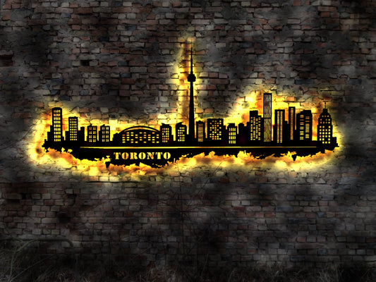 Skyline Toronto LED Wandbild Holz Stadt AK Karte Map Stadtplan