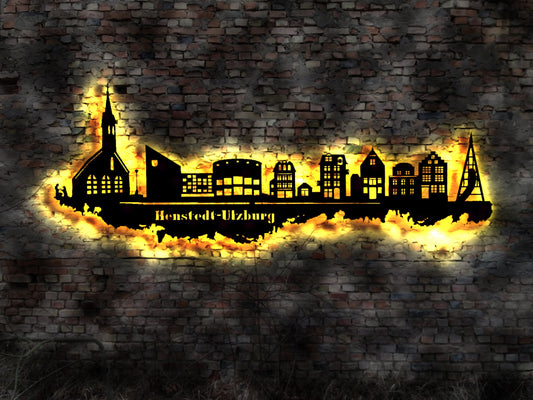 Skyline Henstedt-Ulzburg  LED Wandbild Holz Stadt AK Karte Map Stadtplan