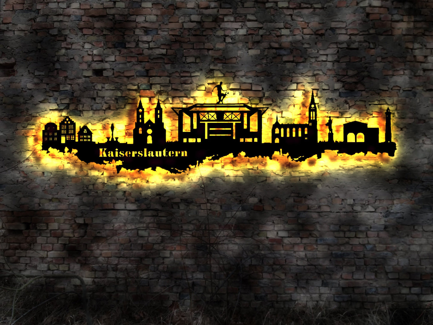 Skyline Kaiserslautern  LED Wandbild Holz Stadt AK Karte Map Stadtplan Wandsticker Leuchtbild Neonreklame