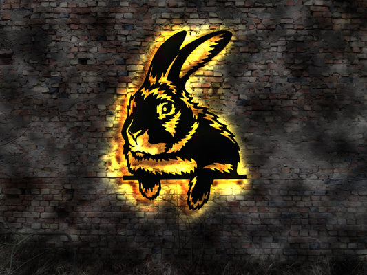 3D LED Wandbild Hase Haase Kaninchen  Gehege Plüschtier Blechschild Leuchtschild