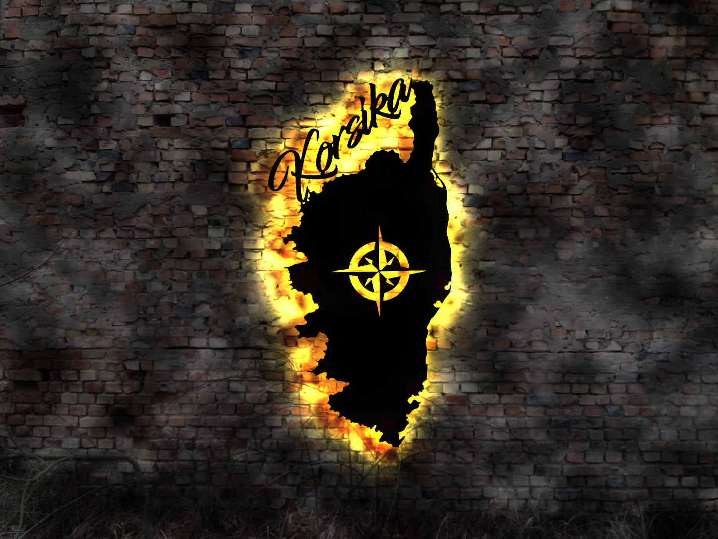 Skyline Korsika Insel  Urlaub  LED Wandbild Holz Stadt AK Karte Map Wandsticker Leuchtbild Neonreklame Wandtattoo Reiseführer Silhouette