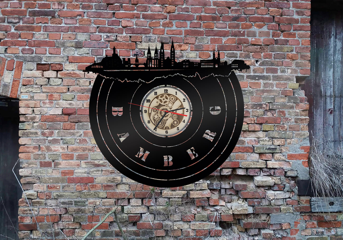 Wanduhr Uhr 3D LED Deko Skyline Bamberg Holz Silhouette Wandtattoo Aufkleber Sticker  Wandbehang Kuckucksuhr Armbanduhren Laden Store