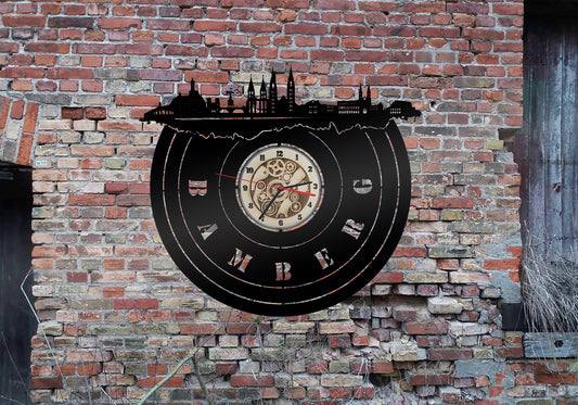Wanduhr Uhr 3D LED Deko Skyline Bamberg Holz Silhouette Wandtattoo Aufkleber Sticker  Wandbehang Kuckucksuhr Armbanduhren Laden Store