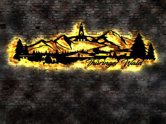 Skyline Thüringer Wald Wandbild   Holz Stadt AK Karte Map Stadtplan Wandsticker Thüringen  Neonreklame Wandtattoo Reiseführer Silhouette