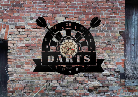 Wanduhr Uhr Holzuhr Uhren Ziffernblatt Dart Darts Dartpfeile Spiel Dartspiel Dartscheibe
