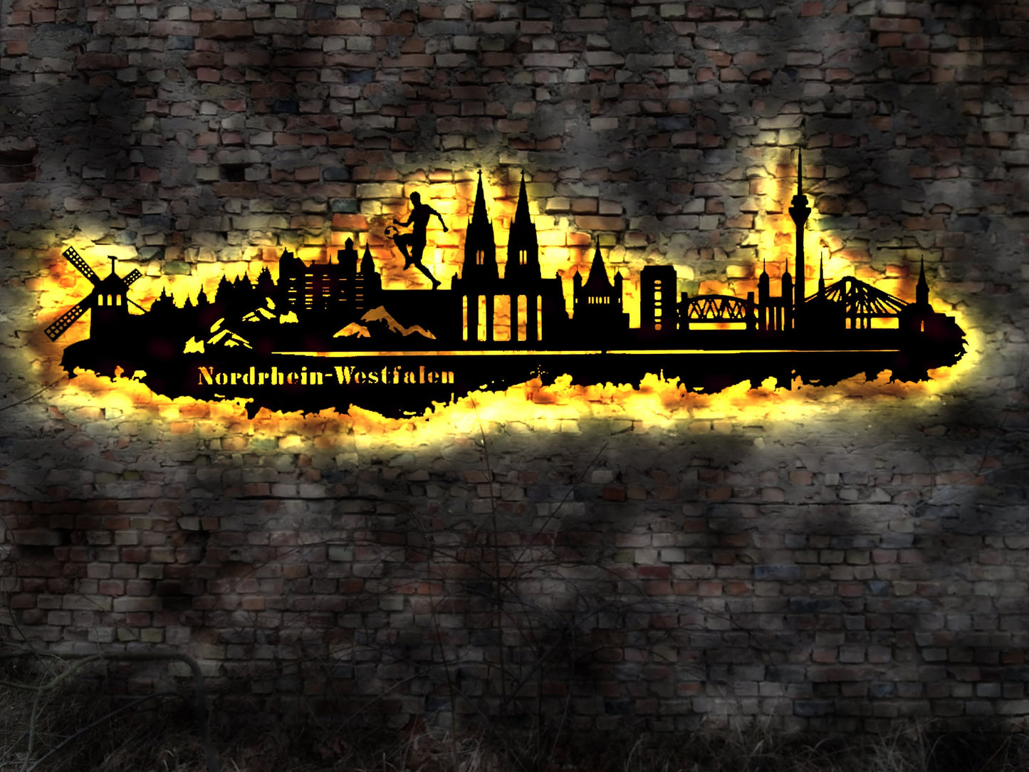 Skyline Bundesland Nordrhein-Westfalen  LED Wandbild Holz Stadt AK Karte Stadtplan Wandsticker Leuchtbild  Wandtattoo Reiseführer Silhouette