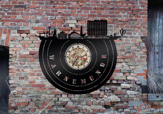 Warnemünde Wanduhr Uhr Holzuhr Uhren Ziffernblatt Clock Holz Armbanduhr Skyline Silhouette Rostock Aufkleber