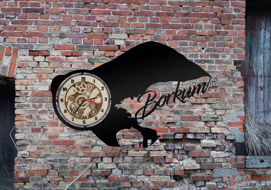 Insel Borkum Wanduhr Uhr Holzuhr Uhren Ziffernblatt Clock Holz Armbanduhr Skyline Silhouette Rostock Aufkleber