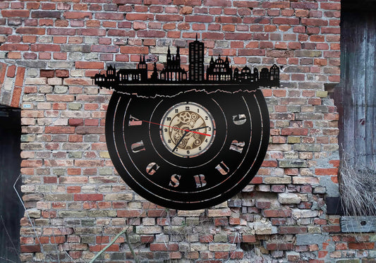 Augsburg Stadt Wanduhr Uhr Holzuhr Uhren Ziffernblatt Clock Holz Armbanduhr Skyline Silhouette  Aufkleber