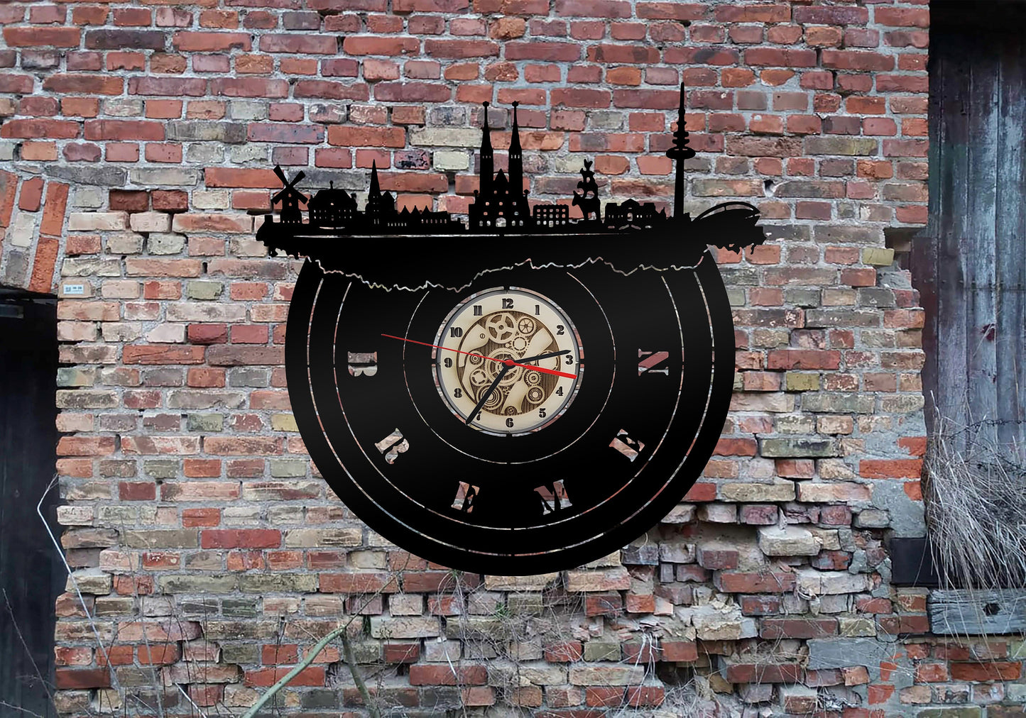Wanduhr Uhr 3D LED Deko Skyline Bremen Holz Silhouette Wandtattoo Aufkleber Sticker  Wandbehang Kuckucksuhr Armbanduhren Laden Store