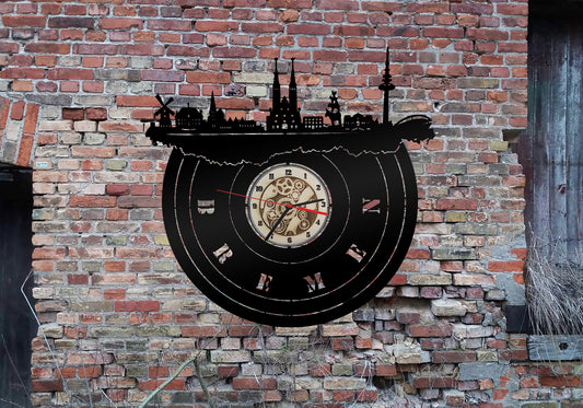 Wanduhr Uhr 3D LED Deko Skyline Bremen Holz Silhouette Wandtattoo Aufkleber Sticker  Wandbehang Kuckucksuhr Armbanduhren Laden Store
