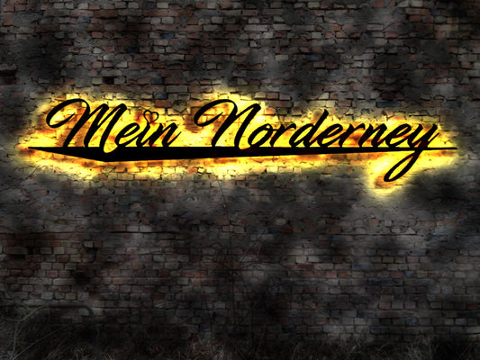 Skyline Mein Norderney Ostfriese  Wattenmeer  Holz Stadt AK Karte Map Wandsticker Leuchtbild Neonreklame Wandtattoo Reiseführer Silhouette