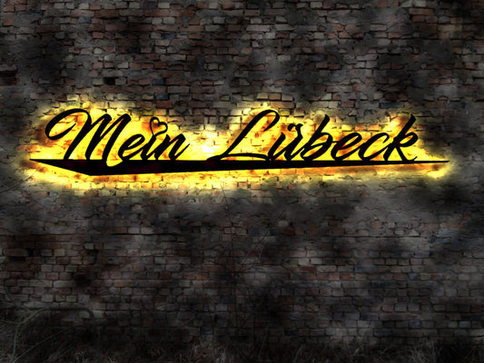 Skyline Mein Lübeck LED Wandbild Stadt  Karte Map Stadtplan Wandsticker Leuchtbild Neonreklame Wandtattoo Reiseführer Silhouette