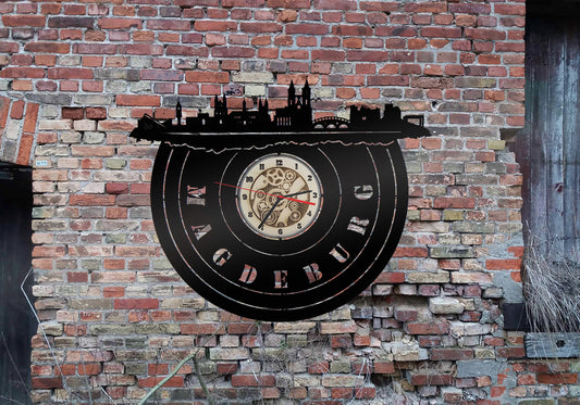 Stadt Magdeburg   Wanduhr Uhr Holzuhr Uhren Ziffernblatt Clock Holz Armbanduhr Skyline Silhouette Rostock Aufkleber